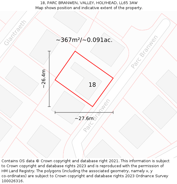 18, PARC BRANWEN, VALLEY, HOLYHEAD, LL65 3AW: Plot and title map