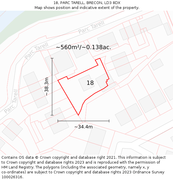 18, PARC TARELL, BRECON, LD3 8DX: Plot and title map