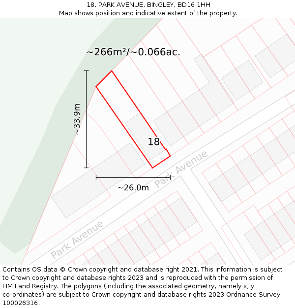 18, PARK AVENUE, BINGLEY, BD16 1HH: Plot and title map