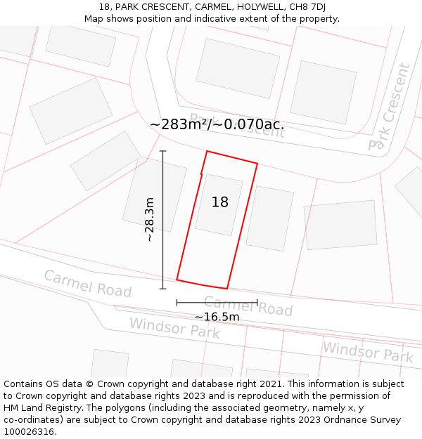 18, PARK CRESCENT, CARMEL, HOLYWELL, CH8 7DJ: Plot and title map