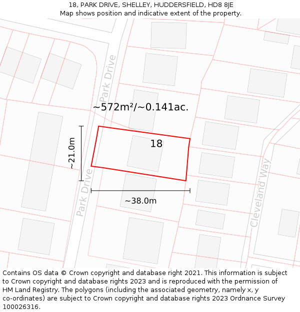 18, PARK DRIVE, SHELLEY, HUDDERSFIELD, HD8 8JE: Plot and title map