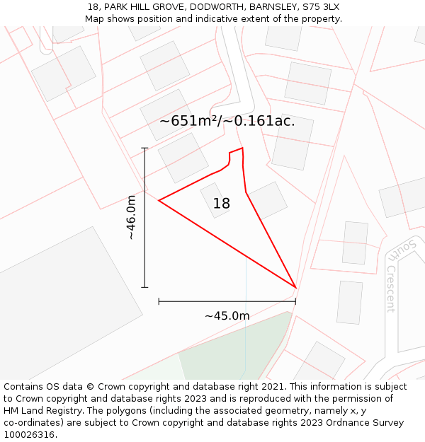18, PARK HILL GROVE, DODWORTH, BARNSLEY, S75 3LX: Plot and title map