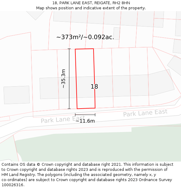 18, PARK LANE EAST, REIGATE, RH2 8HN: Plot and title map