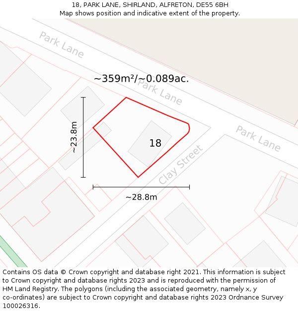 18, PARK LANE, SHIRLAND, ALFRETON, DE55 6BH: Plot and title map