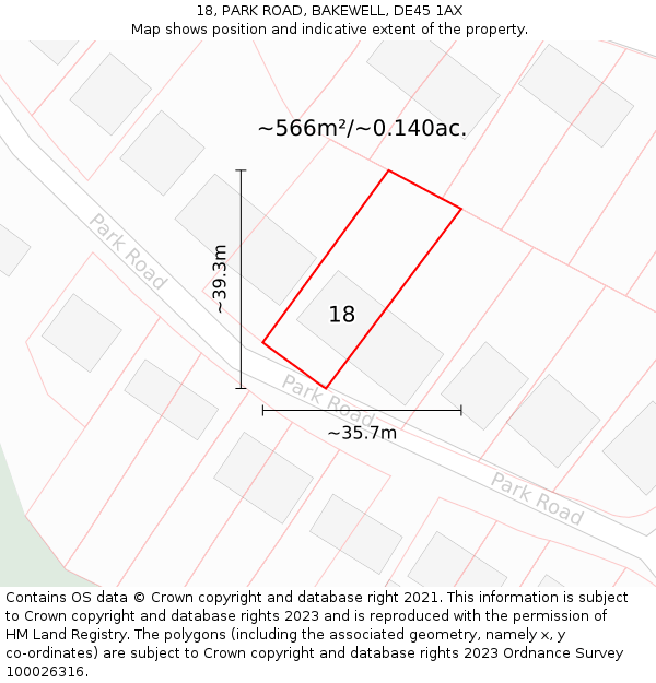 18, PARK ROAD, BAKEWELL, DE45 1AX: Plot and title map