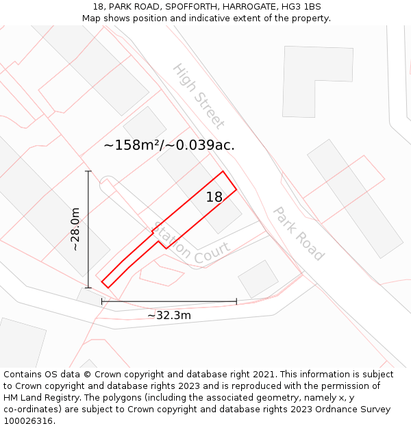 18, PARK ROAD, SPOFFORTH, HARROGATE, HG3 1BS: Plot and title map