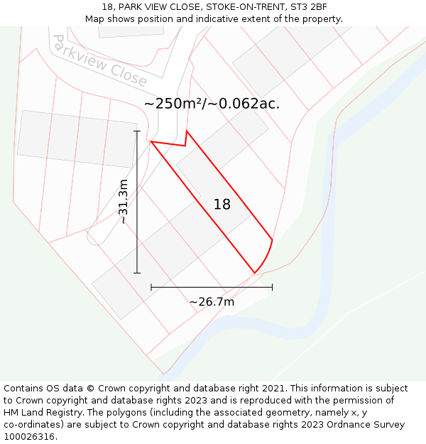 18, PARK VIEW CLOSE, STOKE-ON-TRENT, ST3 2BF: Plot and title map
