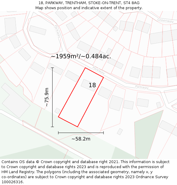 18, PARKWAY, TRENTHAM, STOKE-ON-TRENT, ST4 8AG: Plot and title map