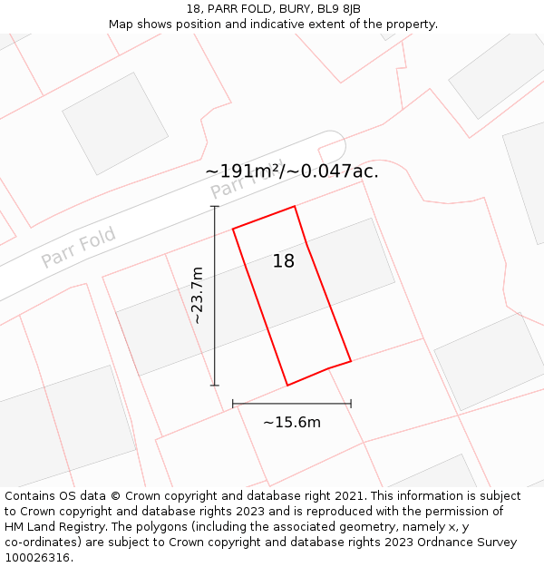 18, PARR FOLD, BURY, BL9 8JB: Plot and title map