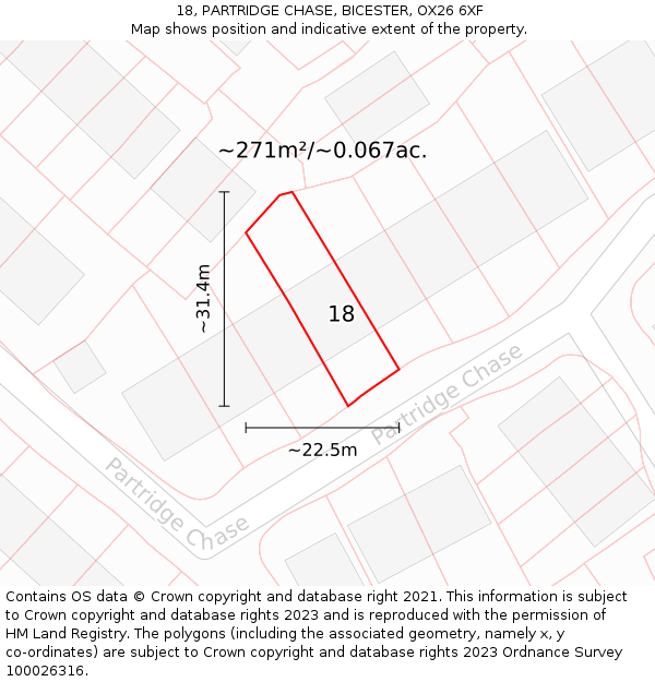 18, PARTRIDGE CHASE, BICESTER, OX26 6XF: Plot and title map