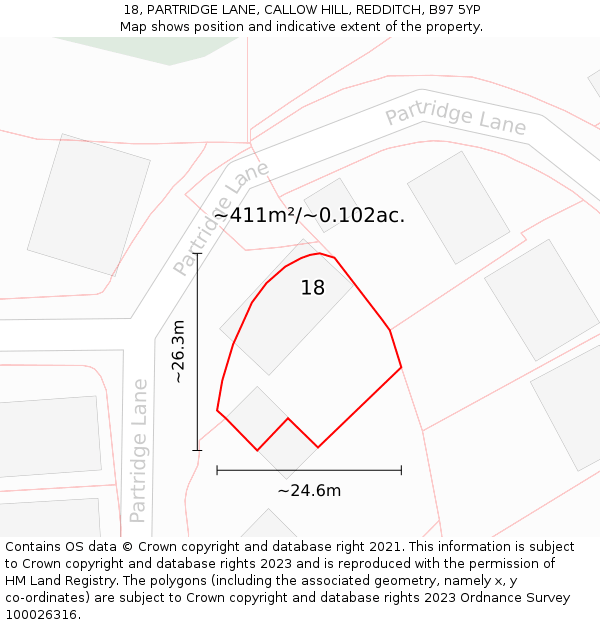 18, PARTRIDGE LANE, CALLOW HILL, REDDITCH, B97 5YP: Plot and title map
