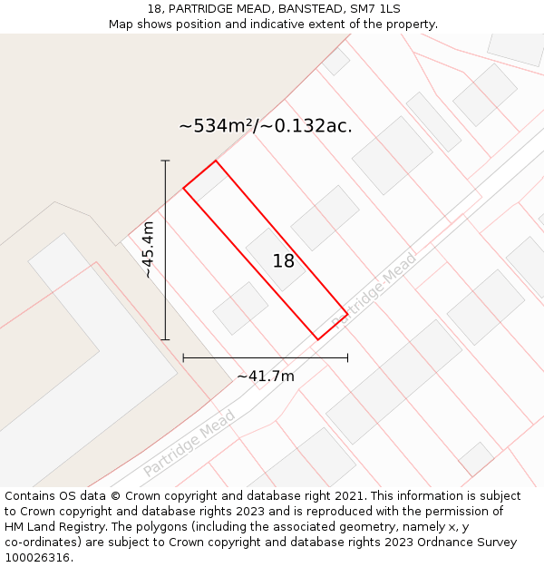 18, PARTRIDGE MEAD, BANSTEAD, SM7 1LS: Plot and title map