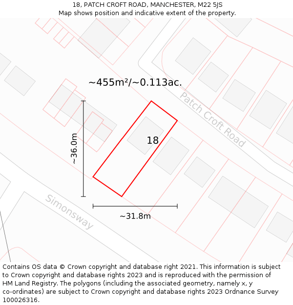 18, PATCH CROFT ROAD, MANCHESTER, M22 5JS: Plot and title map