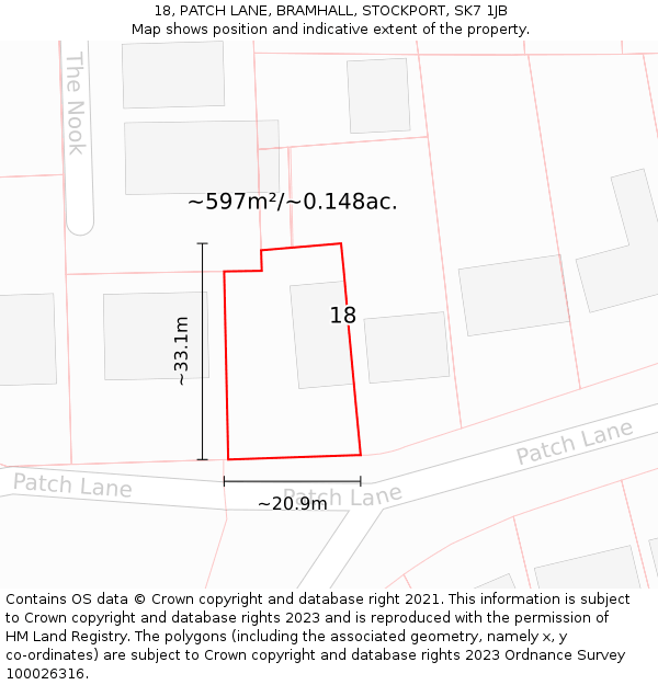 18, PATCH LANE, BRAMHALL, STOCKPORT, SK7 1JB: Plot and title map