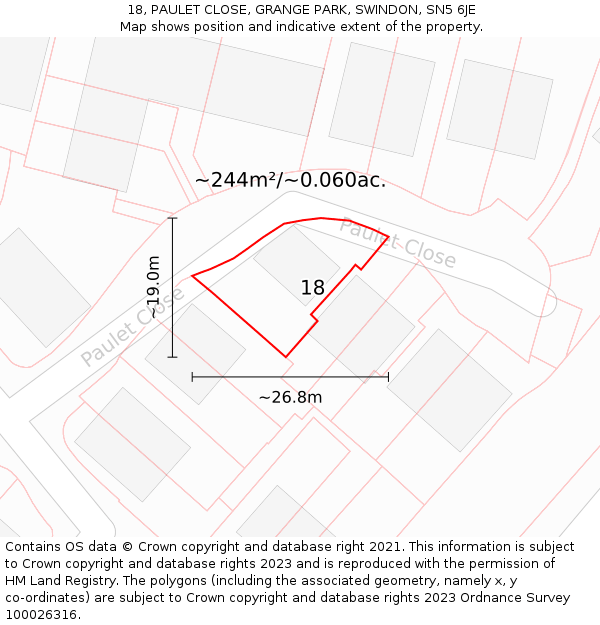 18, PAULET CLOSE, GRANGE PARK, SWINDON, SN5 6JE: Plot and title map