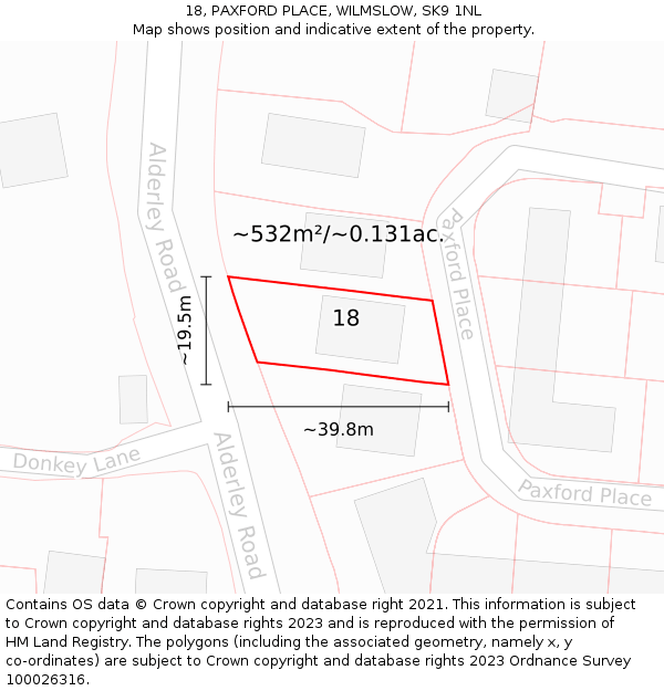 18, PAXFORD PLACE, WILMSLOW, SK9 1NL: Plot and title map