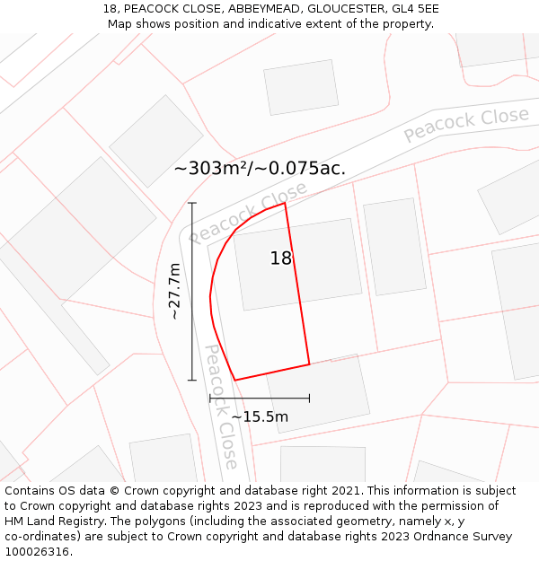 18, PEACOCK CLOSE, ABBEYMEAD, GLOUCESTER, GL4 5EE: Plot and title map