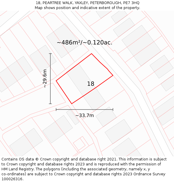 18, PEARTREE WALK, YAXLEY, PETERBOROUGH, PE7 3HQ: Plot and title map