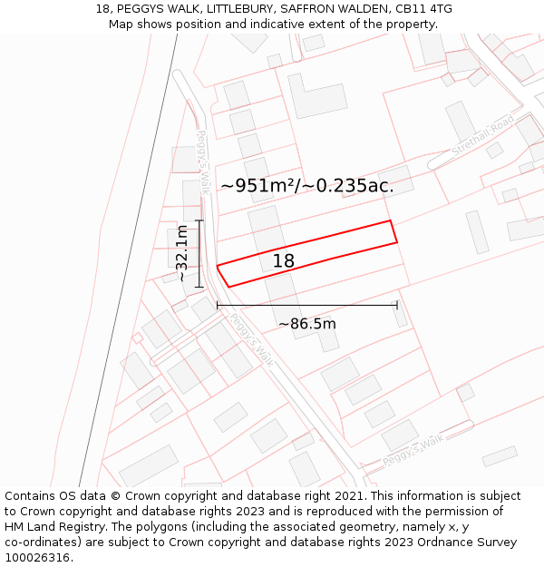 18, PEGGYS WALK, LITTLEBURY, SAFFRON WALDEN, CB11 4TG: Plot and title map