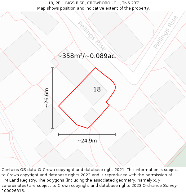 18, PELLINGS RISE, CROWBOROUGH, TN6 2RZ: Plot and title map