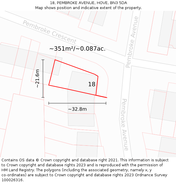 18, PEMBROKE AVENUE, HOVE, BN3 5DA: Plot and title map