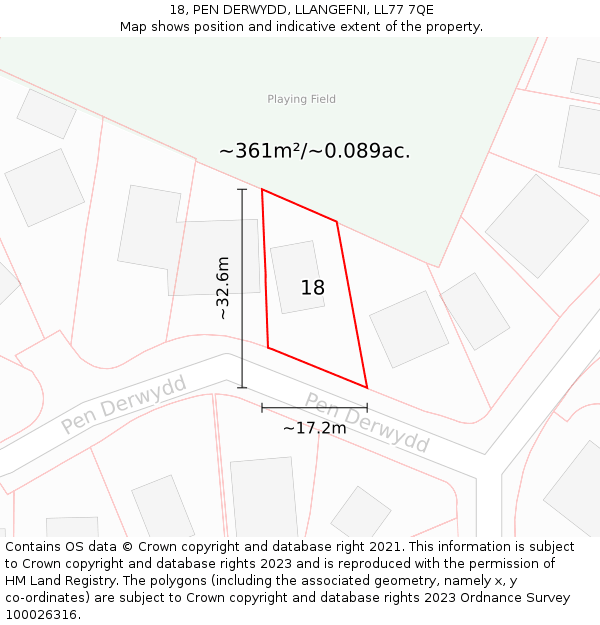 18, PEN DERWYDD, LLANGEFNI, LL77 7QE: Plot and title map