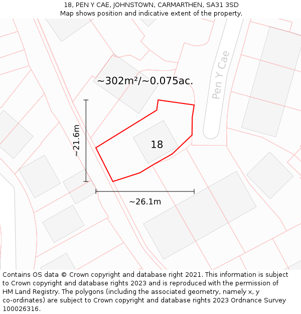 18, PEN Y CAE, JOHNSTOWN, CARMARTHEN, SA31 3SD: Plot and title map