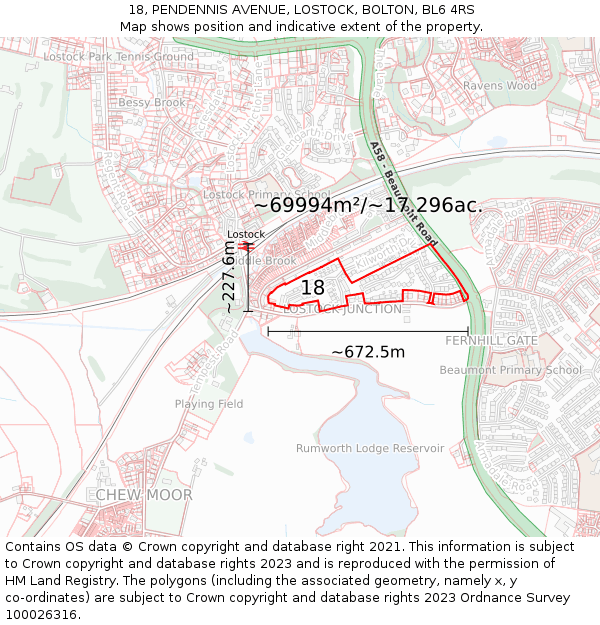18, PENDENNIS AVENUE, LOSTOCK, BOLTON, BL6 4RS: Plot and title map