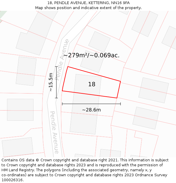 18, PENDLE AVENUE, KETTERING, NN16 9FA: Plot and title map