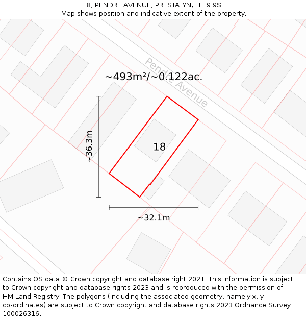 18, PENDRE AVENUE, PRESTATYN, LL19 9SL: Plot and title map