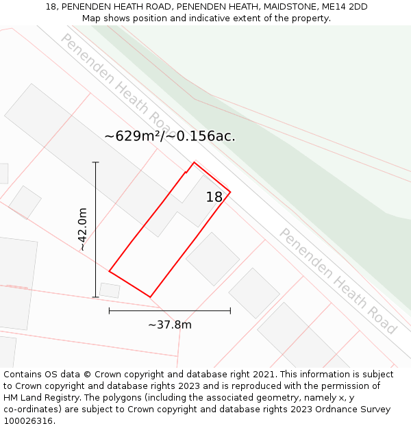 18, PENENDEN HEATH ROAD, PENENDEN HEATH, MAIDSTONE, ME14 2DD: Plot and title map