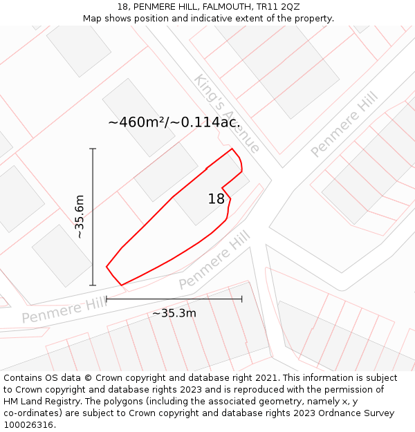 18, PENMERE HILL, FALMOUTH, TR11 2QZ: Plot and title map