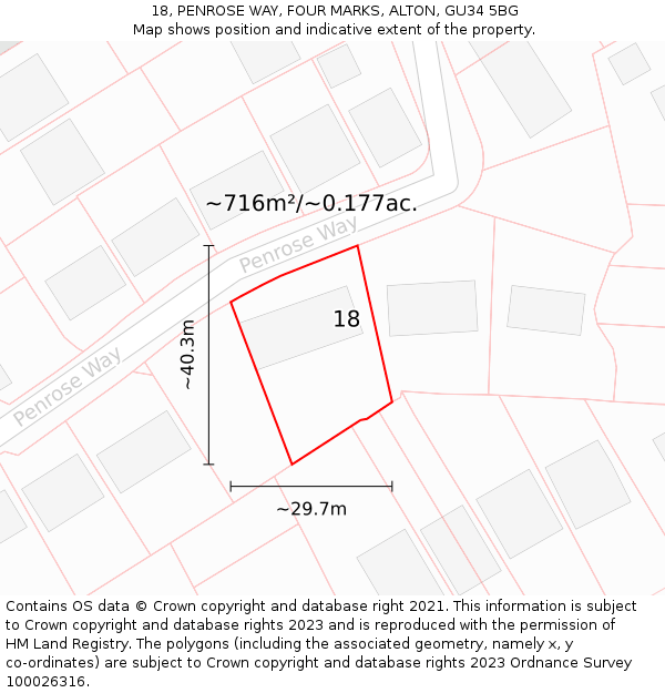 18, PENROSE WAY, FOUR MARKS, ALTON, GU34 5BG: Plot and title map