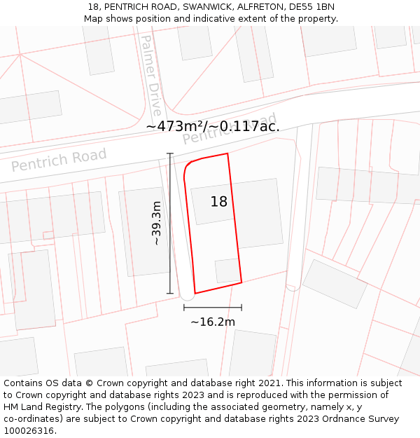 18, PENTRICH ROAD, SWANWICK, ALFRETON, DE55 1BN: Plot and title map