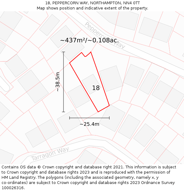 18, PEPPERCORN WAY, NORTHAMPTON, NN4 0TT: Plot and title map