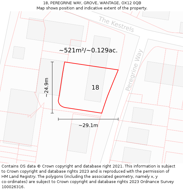 18, PEREGRINE WAY, GROVE, WANTAGE, OX12 0QB: Plot and title map