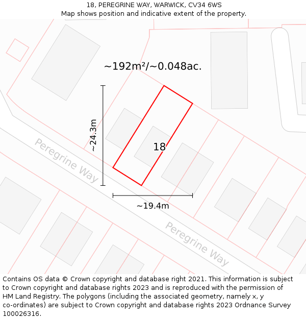 18, PEREGRINE WAY, WARWICK, CV34 6WS: Plot and title map