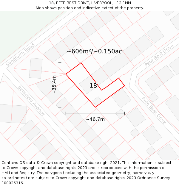 18, PETE BEST DRIVE, LIVERPOOL, L12 1NN: Plot and title map