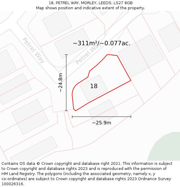 18, PETREL WAY, MORLEY, LEEDS, LS27 8GB: Plot and title map