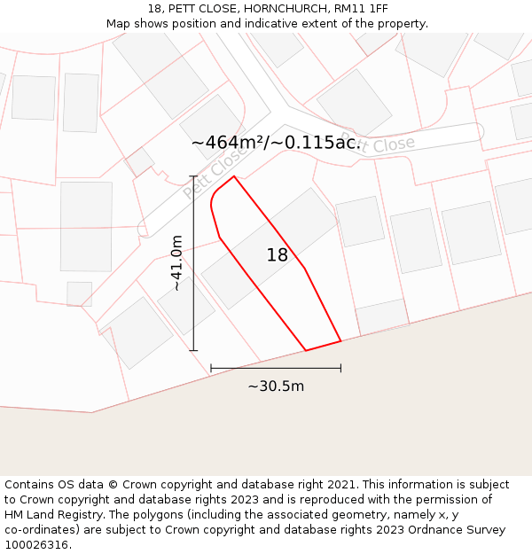18, PETT CLOSE, HORNCHURCH, RM11 1FF: Plot and title map