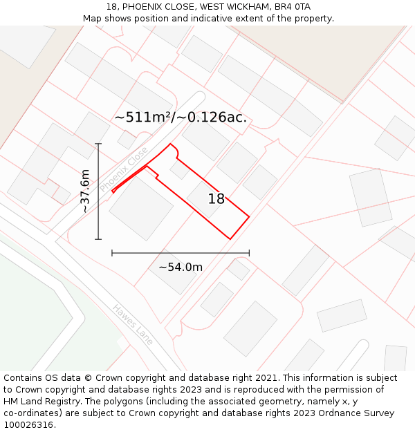 18, PHOENIX CLOSE, WEST WICKHAM, BR4 0TA: Plot and title map