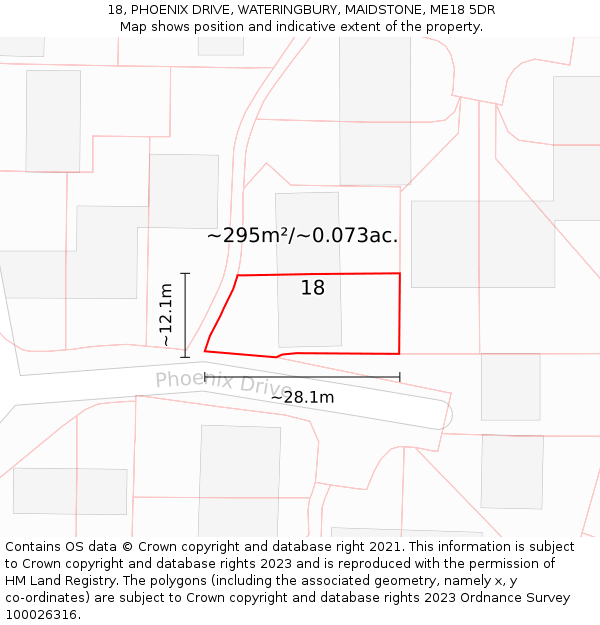 18, PHOENIX DRIVE, WATERINGBURY, MAIDSTONE, ME18 5DR: Plot and title map