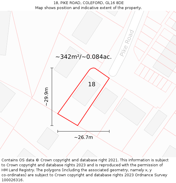 18, PIKE ROAD, COLEFORD, GL16 8DE: Plot and title map