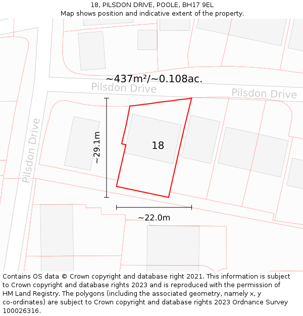 18, PILSDON DRIVE, POOLE, BH17 9EL: Plot and title map