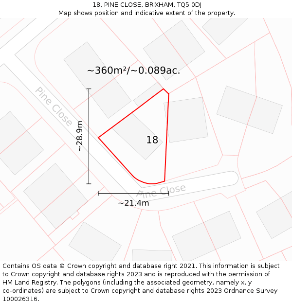 18, PINE CLOSE, BRIXHAM, TQ5 0DJ: Plot and title map