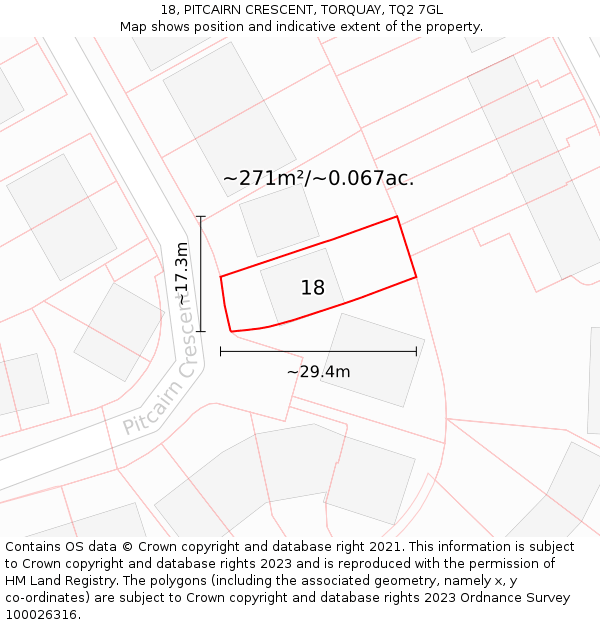 18, PITCAIRN CRESCENT, TORQUAY, TQ2 7GL: Plot and title map