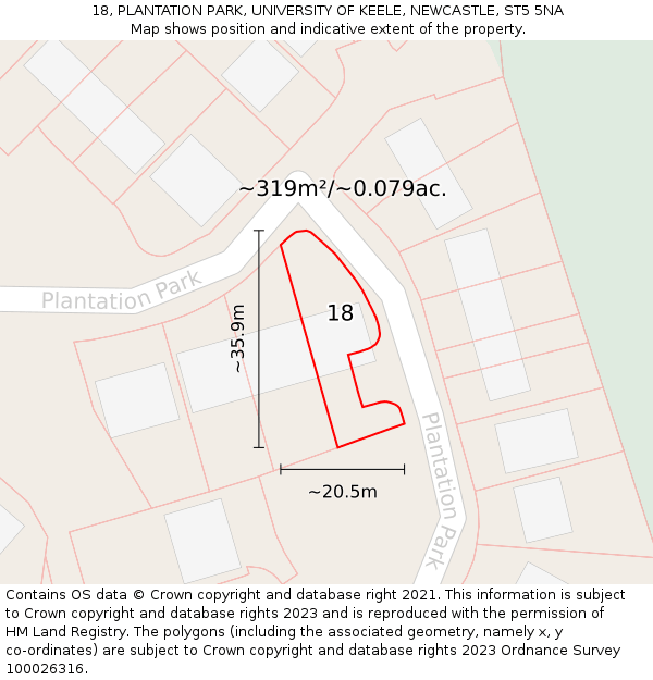 18, PLANTATION PARK, UNIVERSITY OF KEELE, NEWCASTLE, ST5 5NA: Plot and title map