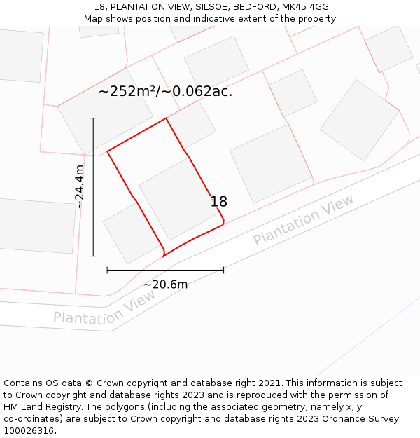 18, PLANTATION VIEW, SILSOE, BEDFORD, MK45 4GG: Plot and title map