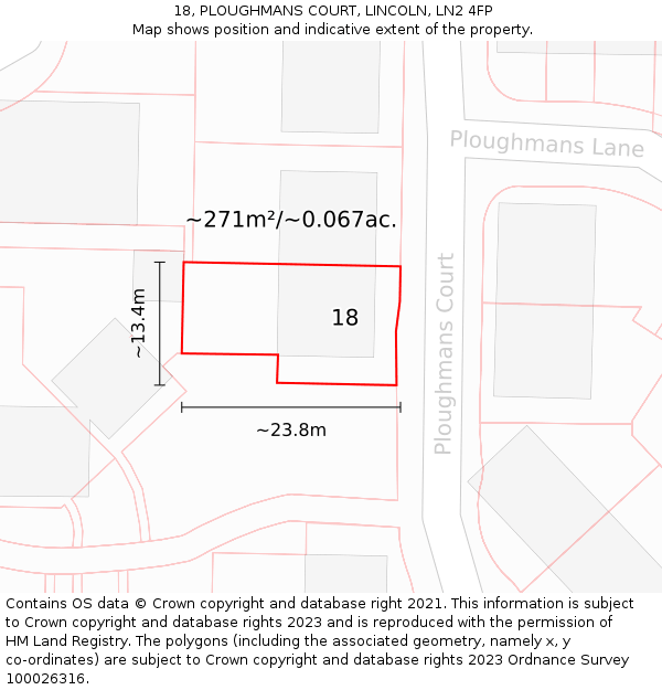 18, PLOUGHMANS COURT, LINCOLN, LN2 4FP: Plot and title map