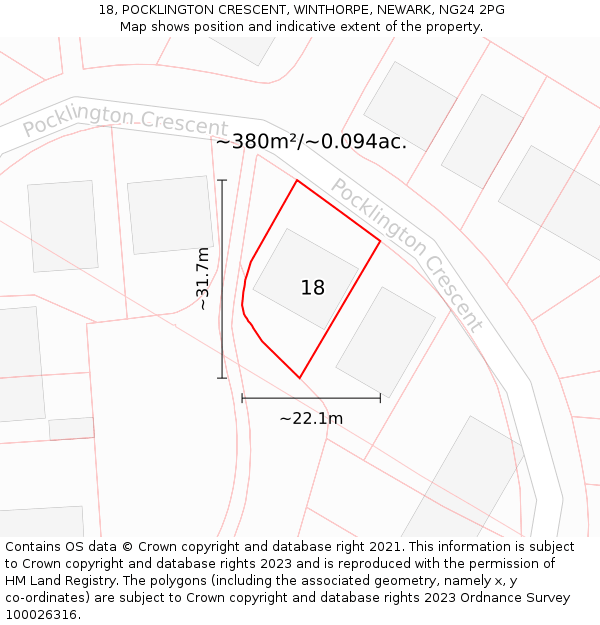 18, POCKLINGTON CRESCENT, WINTHORPE, NEWARK, NG24 2PG: Plot and title map